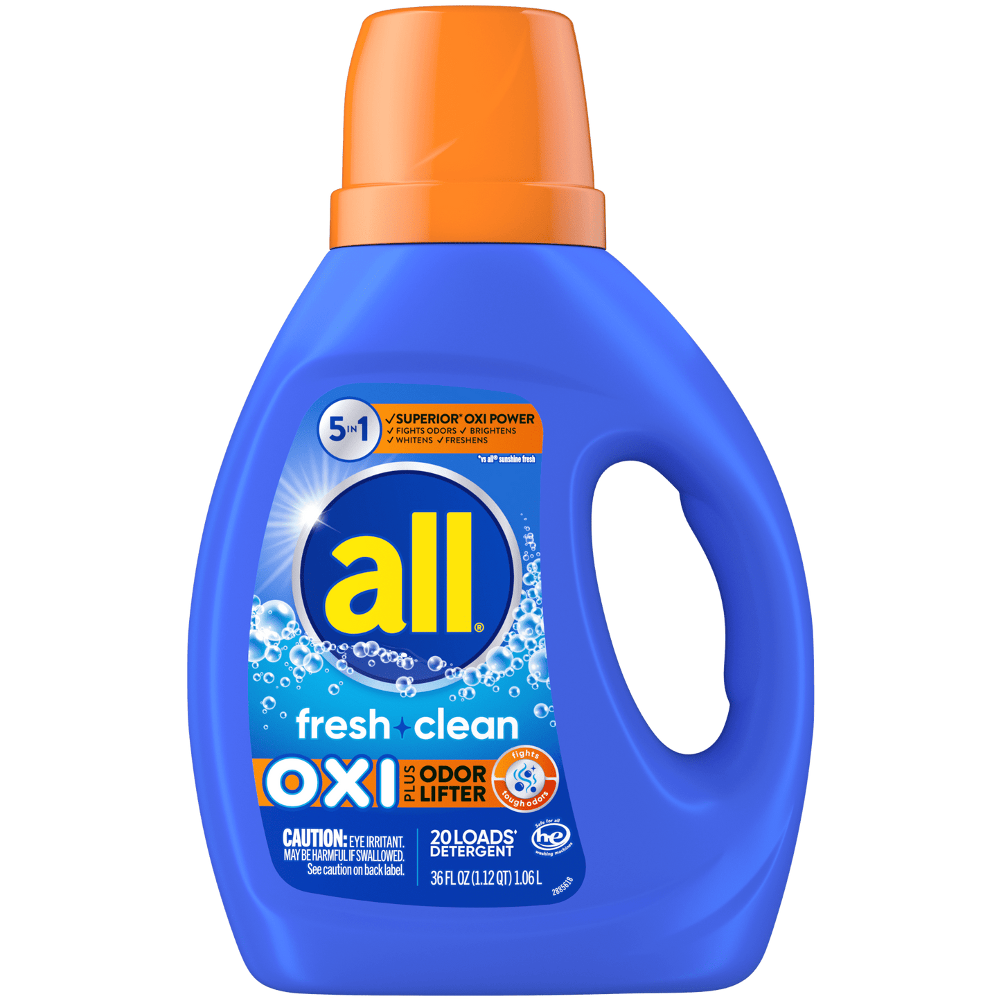 all Liquid Laundry Detergent, Fresh Clean Oxi plus Odor Lifter, 36 fl oz, 20 Loads