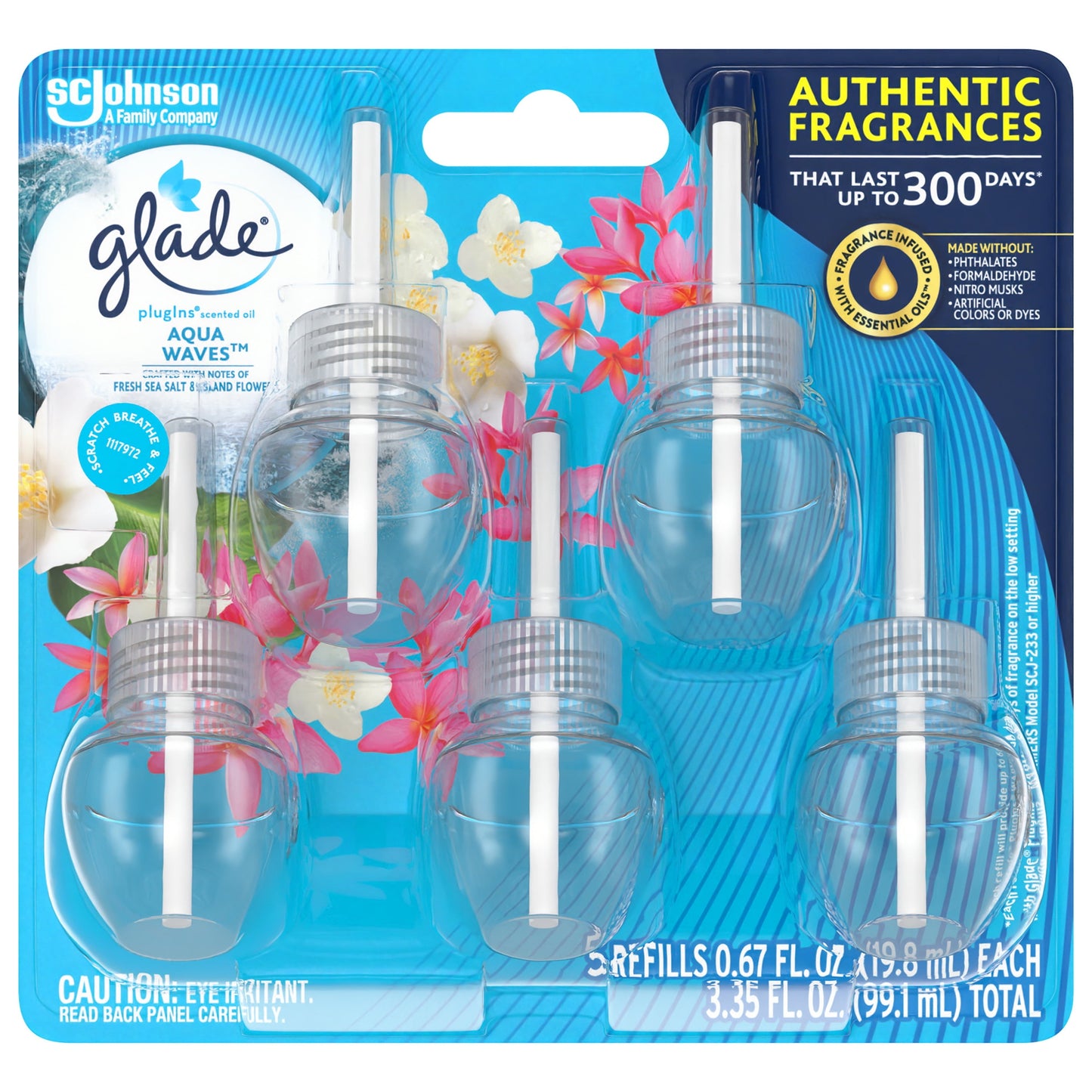 Glade PlugIns Scented Oil Diffuser, Aqua Waves, 5 Refills, 3.35 oz