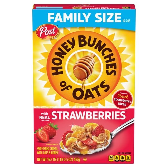 Post Honey Bunches of Oats with Strawberries Breakfast Cereal, Honey Oats and Strawberry Cereal, 16.5 OZ Box