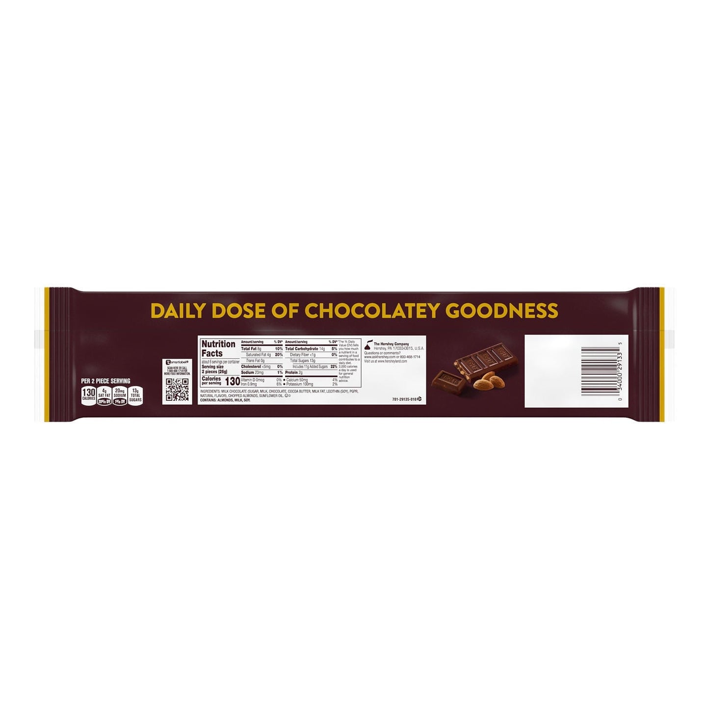 Hershey's Milk Chocolate with Almonds Snack Size Candy, Bars 0.45 oz, 12 Count