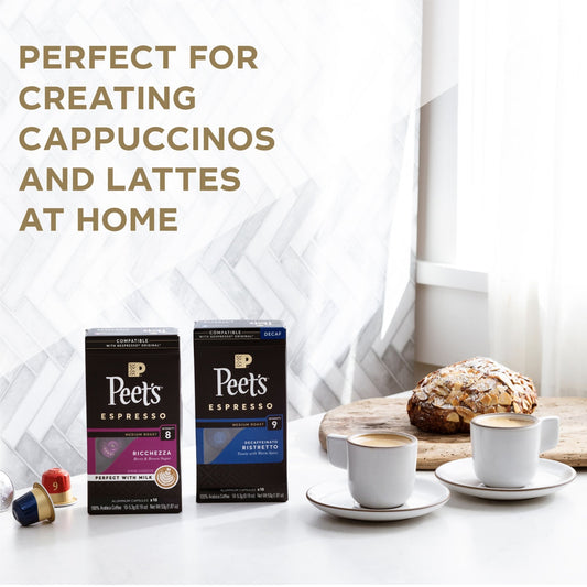 Peet's Coffee Ristretto Espresso Capsules, Premium Dark Roast Intensity 10, 10 Count, Single Serve Capsules Compatible with Nespresso Original