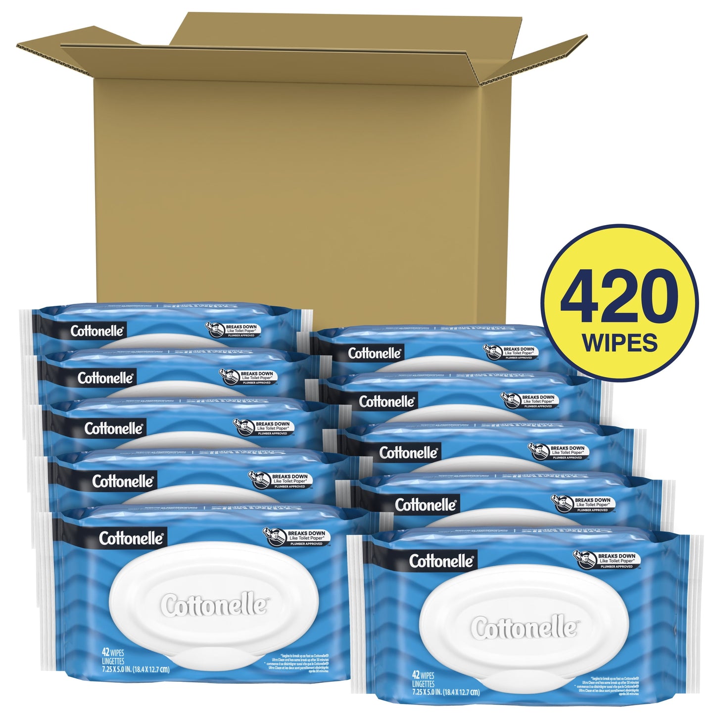 Cottonelle Fresh Care Flushable Wipes, 10 Flip-Top Packs, 42 Wipes per Pack (420 Total)