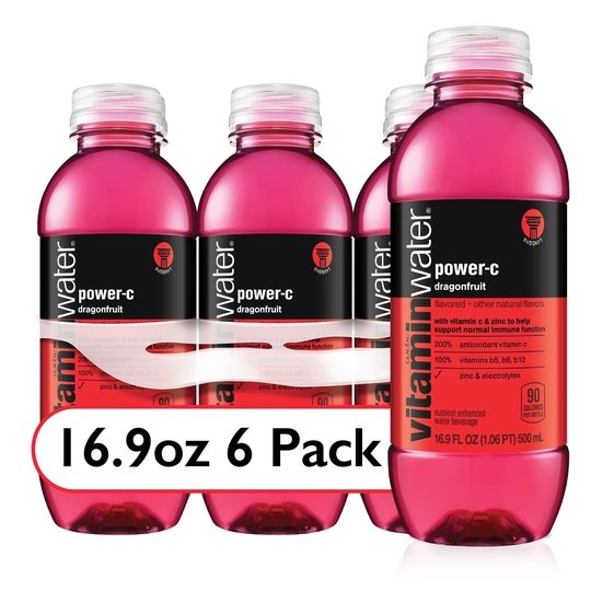 vitaminwater power-c electrolyte enhanced dragonfruit drink, 16.9 fl oz, 6 count bottles