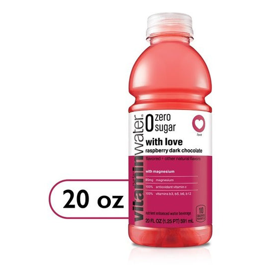 vitaminwater zero with love nutrient enhanced water w/ vitamins, raspberry dark chocolate, 20 fl oz